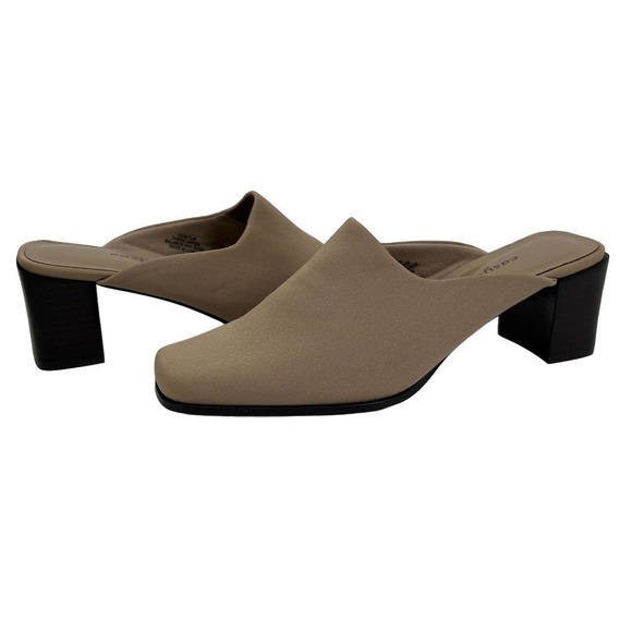 Easy Spirit Shoes Caitlin Taupe Fabric Block Heel Mules 7 M - Picture 1 of 11